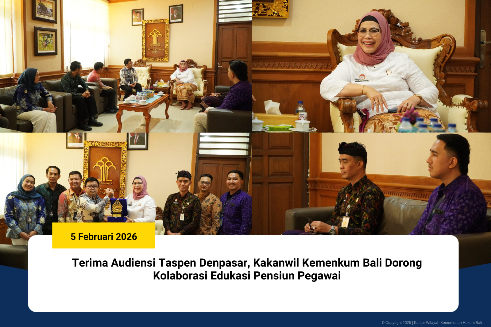 Terima Audiensi Taspen Denpasar, Kakanwil Kemenkum Bali Dorong Kolaborasi Edukasi Pensiun Pegawai