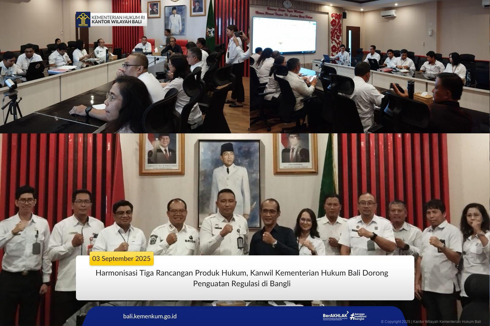 Harmonisasi Tiga Rancangan Produk Hukum, Kanwil Kementerian Hukum Bali Dorong Penguatan Regulasi di Bangli