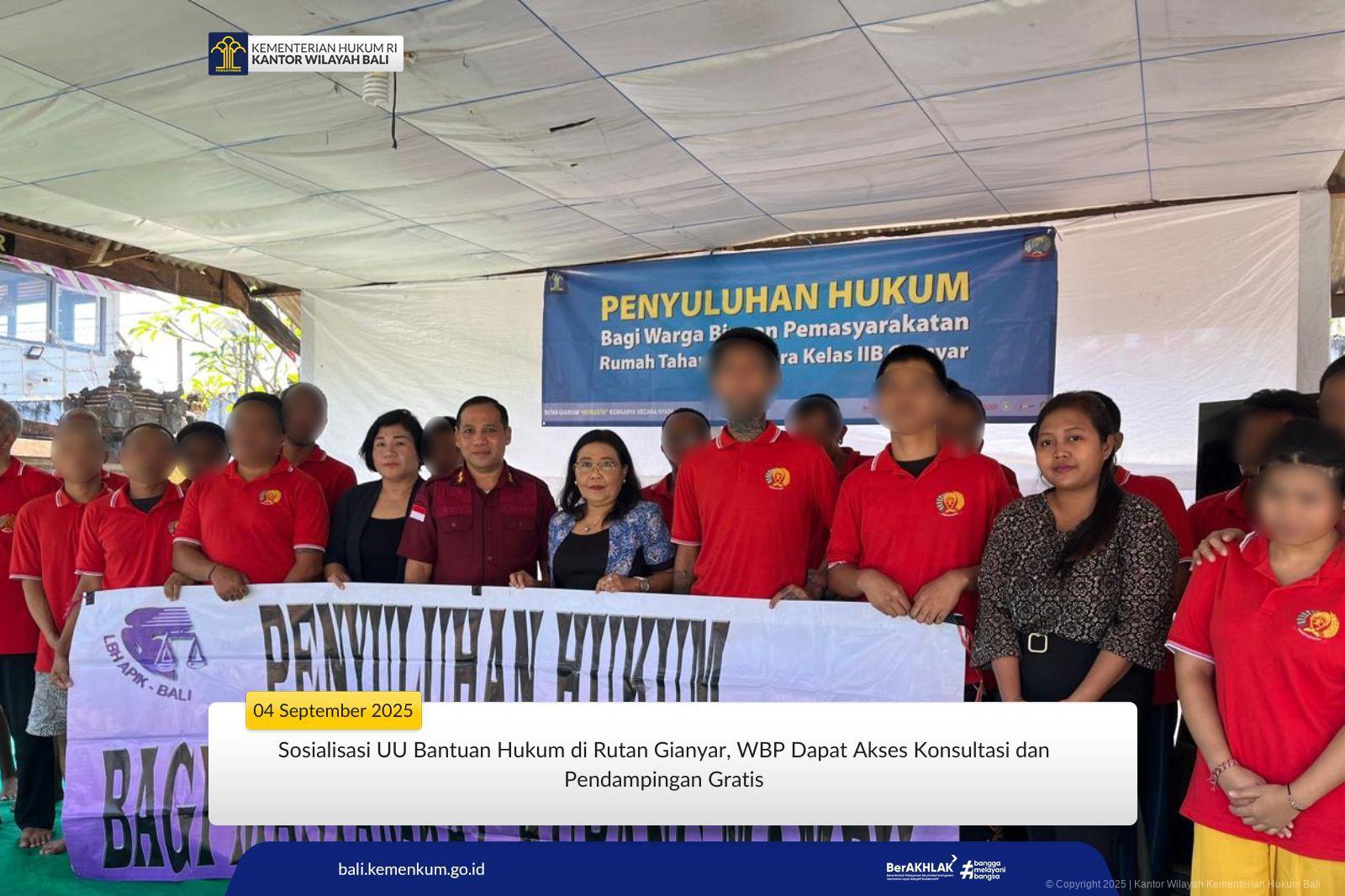 Sosialisasi UU Bantuan Hukum di Rutan Gianyar, WBP Dapat Akses Konsultasi dan Pendampingan Gratis