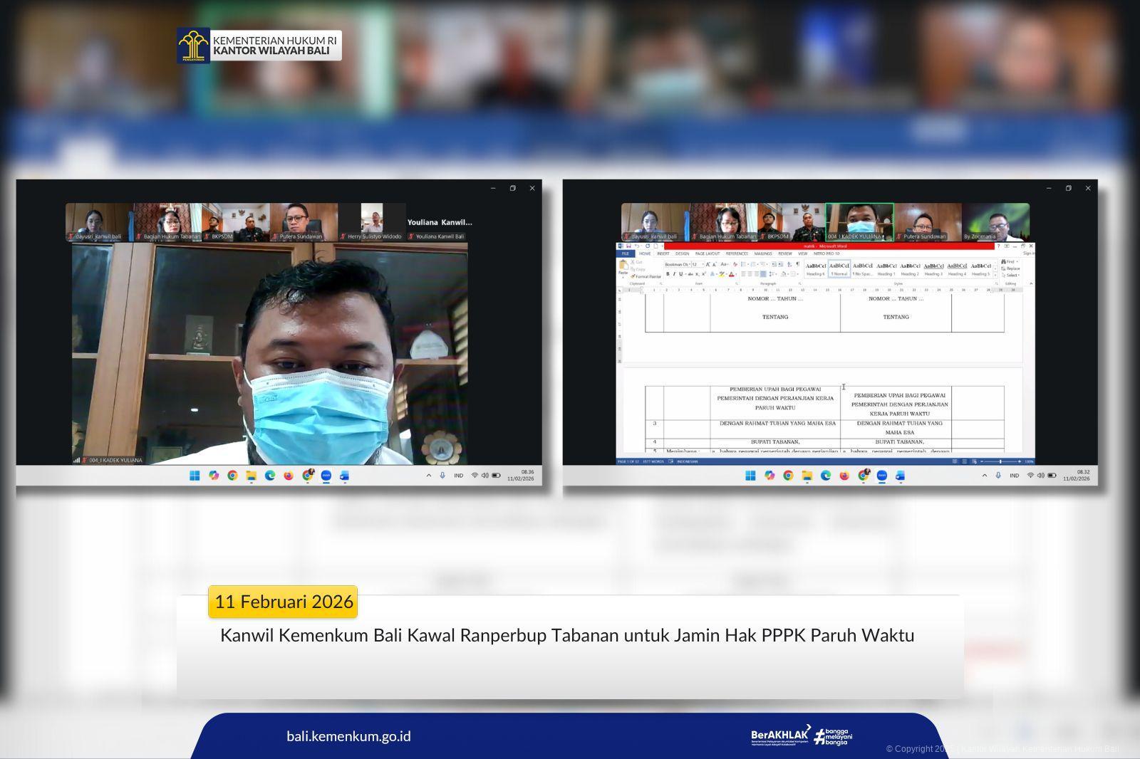 Kanwil Kemenkum Bali Kawal Ranperbup Tabanan untuk Jamin Hak PPPK Paruh Waktu