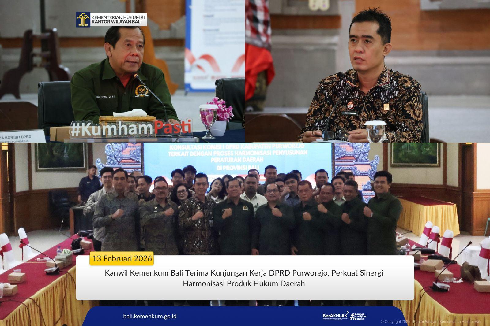 Kanwil Kemenkum Bali Terima Kunjungan Kerja DPRD Purworejo, Perkuat Sinergi Harmonisasi Produk Hukum Daerah