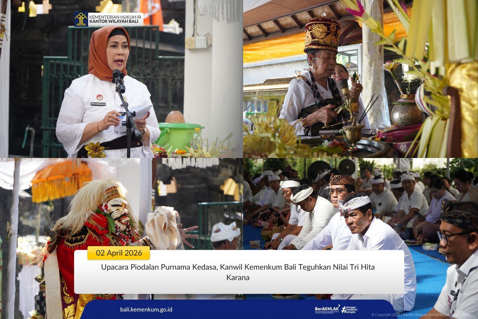 Upacara Piodalan Purnama Kedasa, Kanwil Kemenkum Bali Teguhkan Nilai Tri Hita Karana
