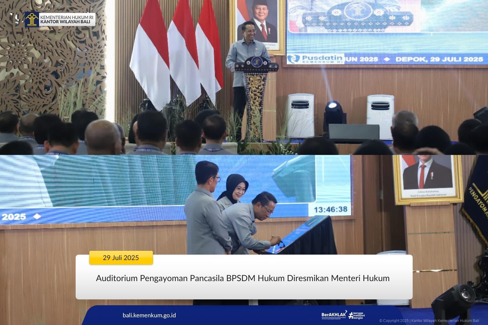 Auditorium Pengayoman Pancasila BPSDM Hukum Diresmikan Menteri Hukum