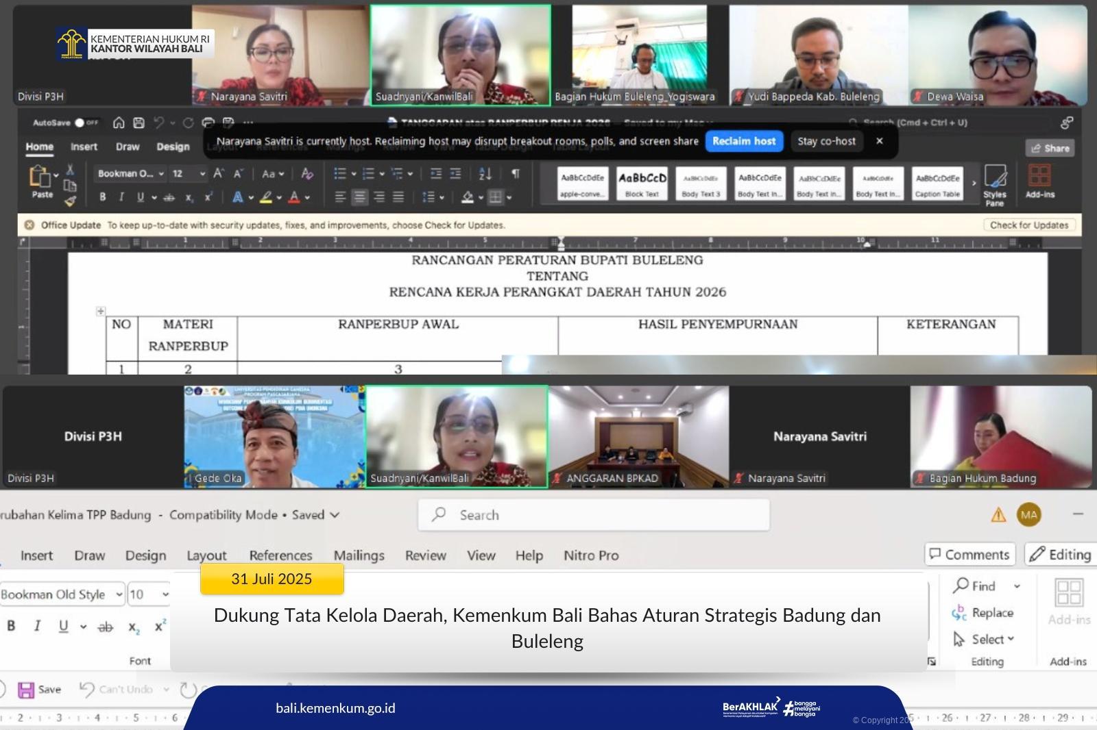 Dukung Tata Kelola Daerah Kemenkum Bali Bahas Aturan Strategis Badung dan Buleleng