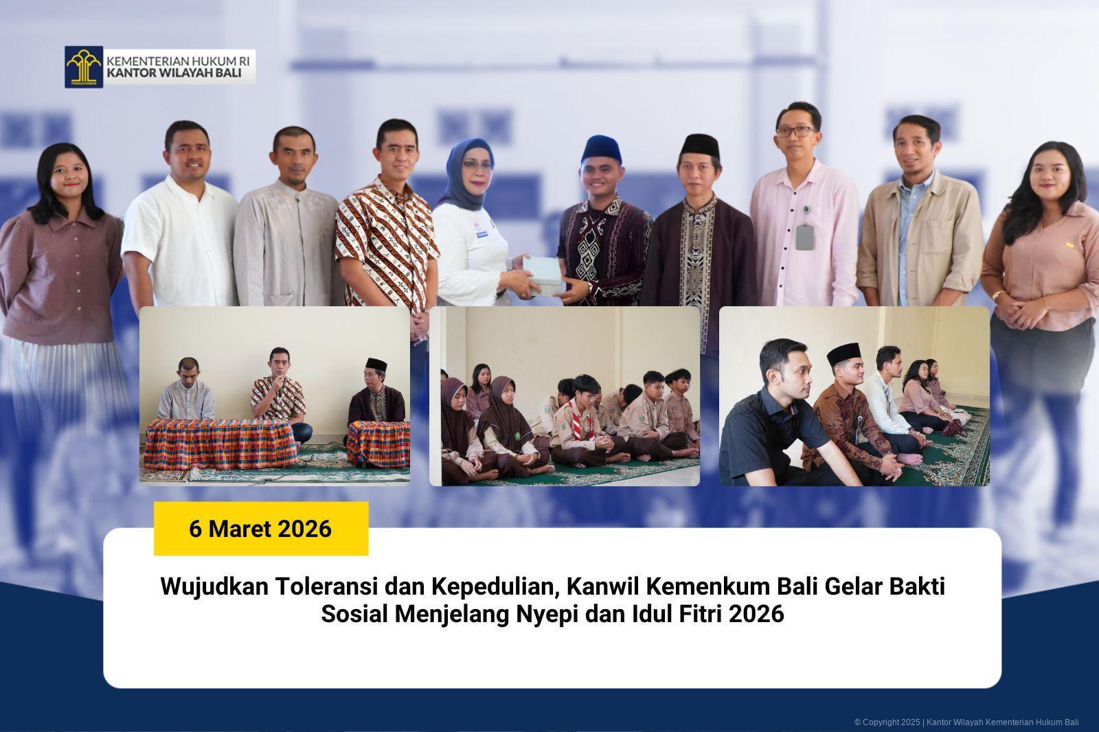 Wujudkan Toleransi dan Kepedulian, Kanwil Kemenkum Bali Gelar Bakti Sosial Menjelang Nyepi dan Idul Fitri 2026
